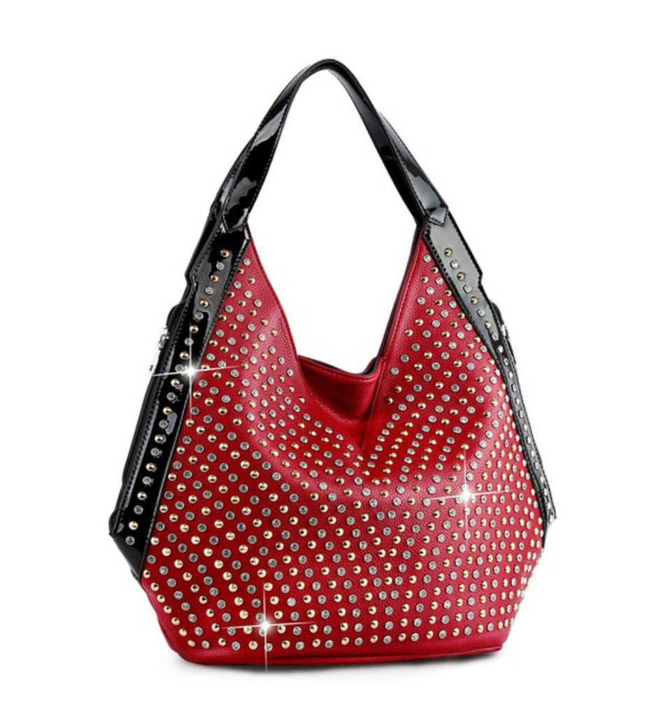 Two-Tone Crystal Rhinestone Hobo Purse