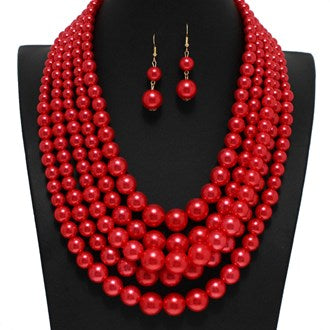 Pearls Layered Pearl Set Red