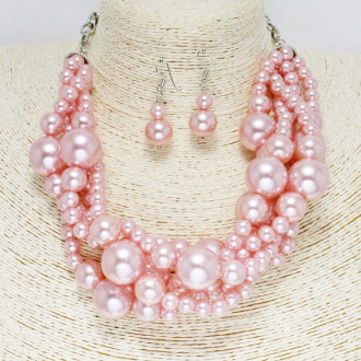 Pearly Pink Cluster Necklace