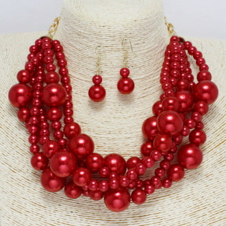 Pearly Red Cluster Necklace